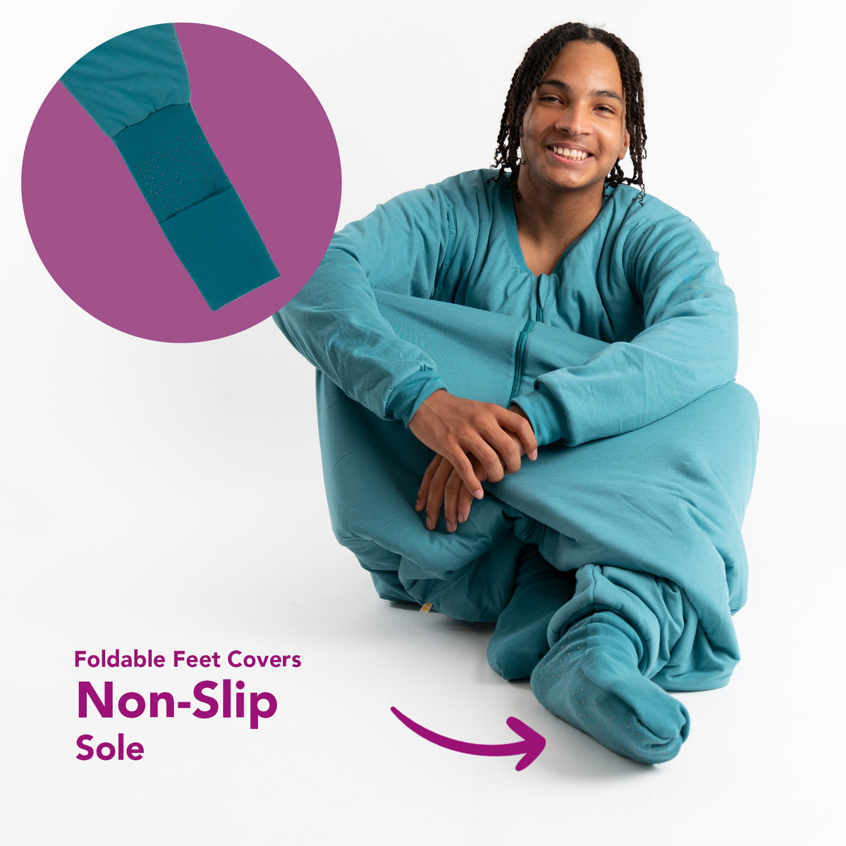 Adult Sleeping Bag with Feet & Detachable Sleeves - 2.5 TOG_Teal_foot area_1188