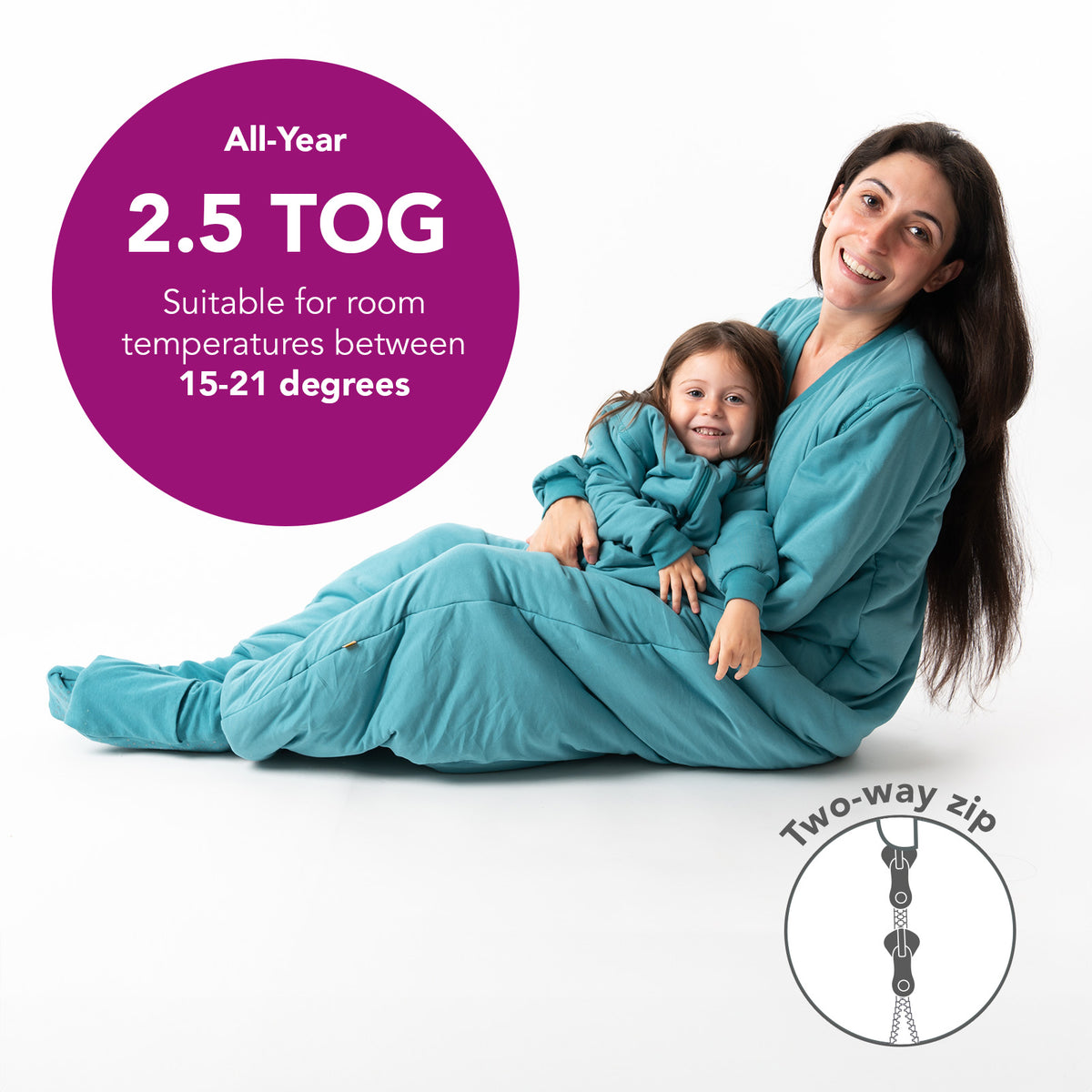 Adult Sleeping Bag with Feet & Detachable Sleeves - 2.5 TOG_Teal_TOG_1188