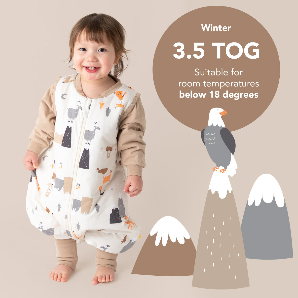 Sleeping Bag with Feet & Foldable Feet Covers - 3.5 TOG_Mountain Animals_TOG_468