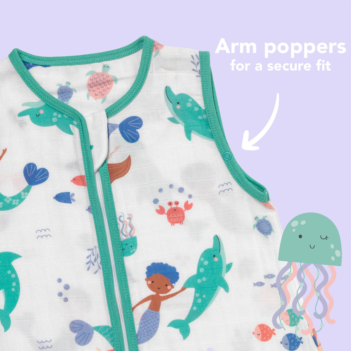 Muslin Sleeping Bag with Feet - 0.5 TOG_Mermaid_sleeve area_412