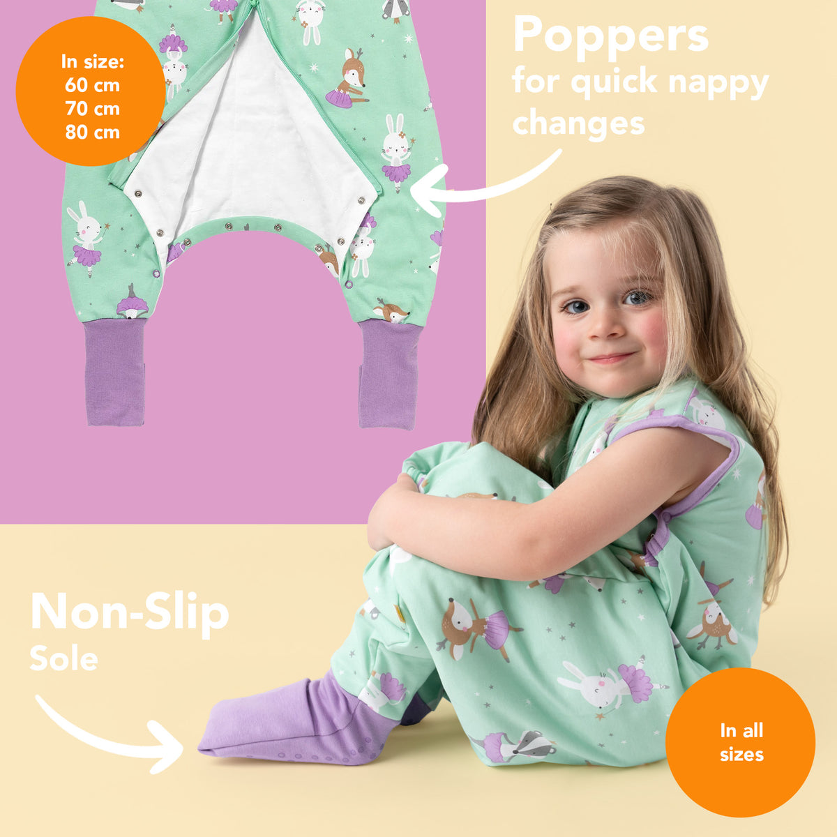 Sleeping Bag with Feet & Foldable Feet Covers - 1.0 TOG_Ballerina_foot area_418