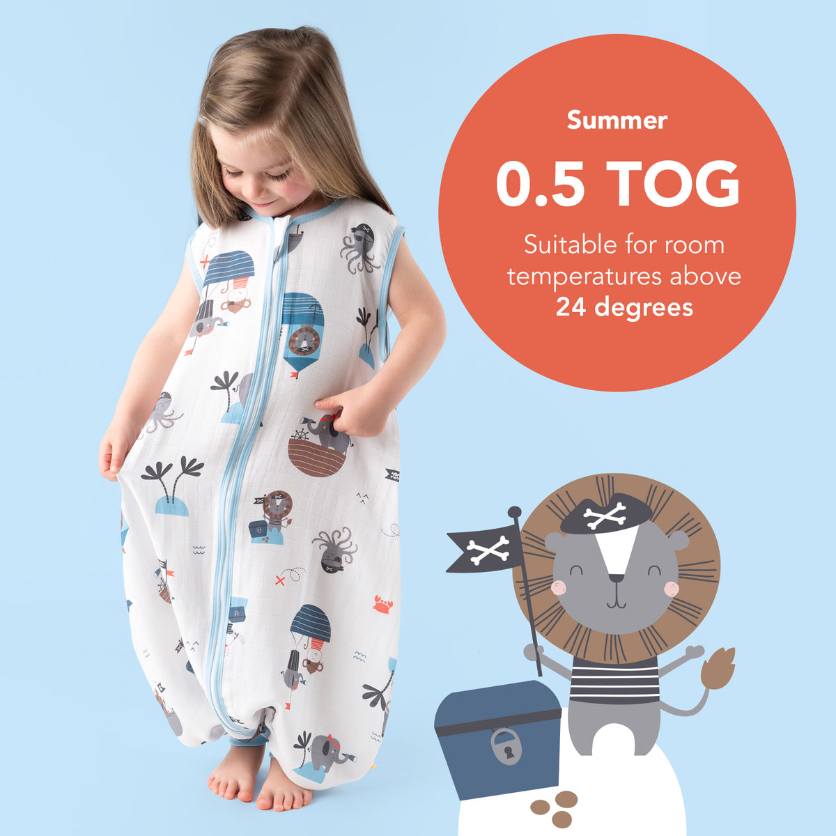 Muslin Sleeping Bag with Feet - 0.5 TOG_Pirate_TOG_412