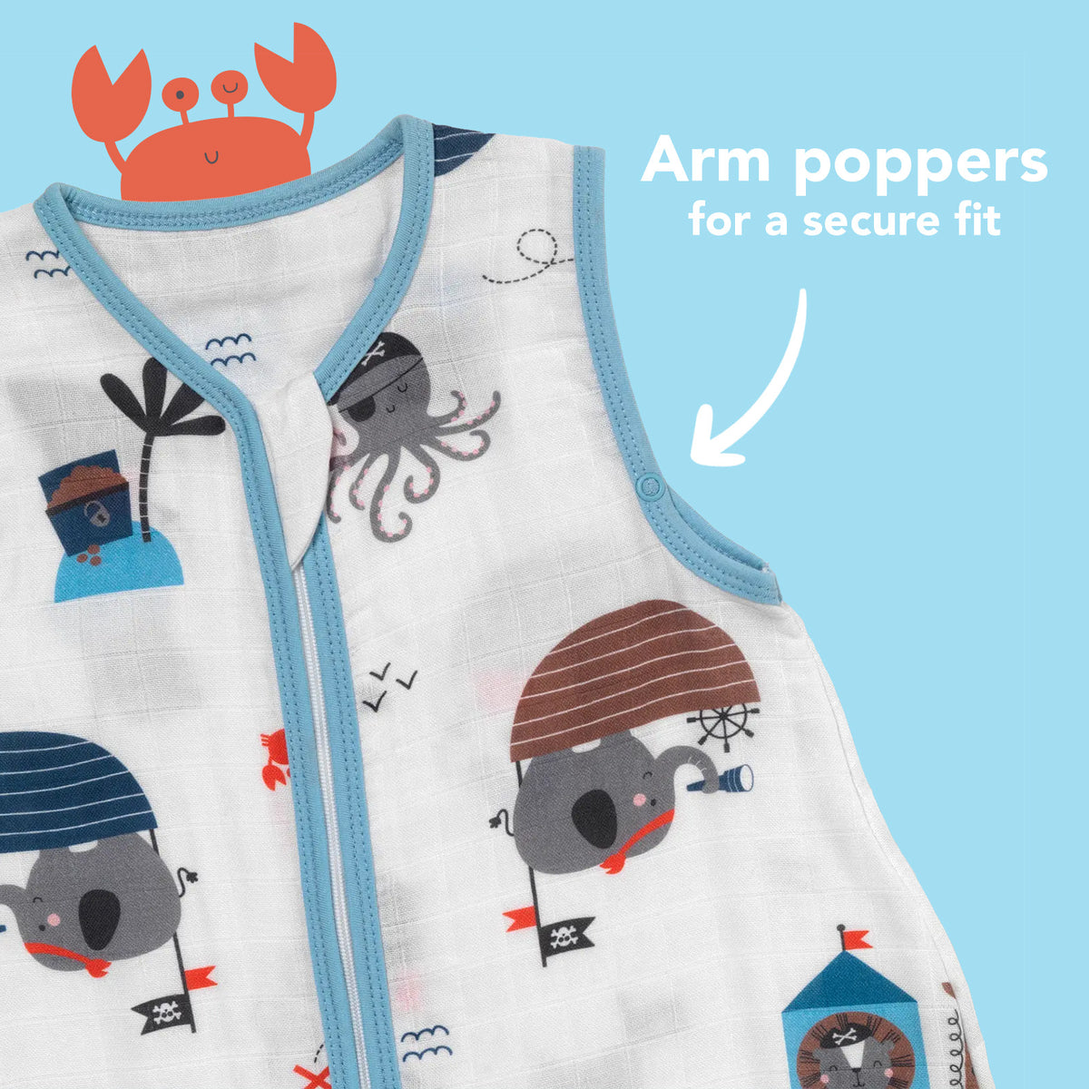 Muslin Baby Sleeping Bag - 0.5 TOG_Pirate_sleeve area_415