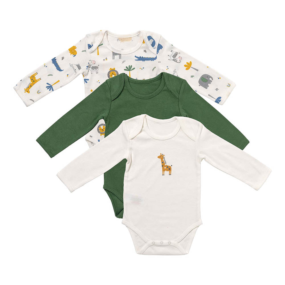 Organic Long Sleeve Baby Body - 3-pack_Jungle_1_434