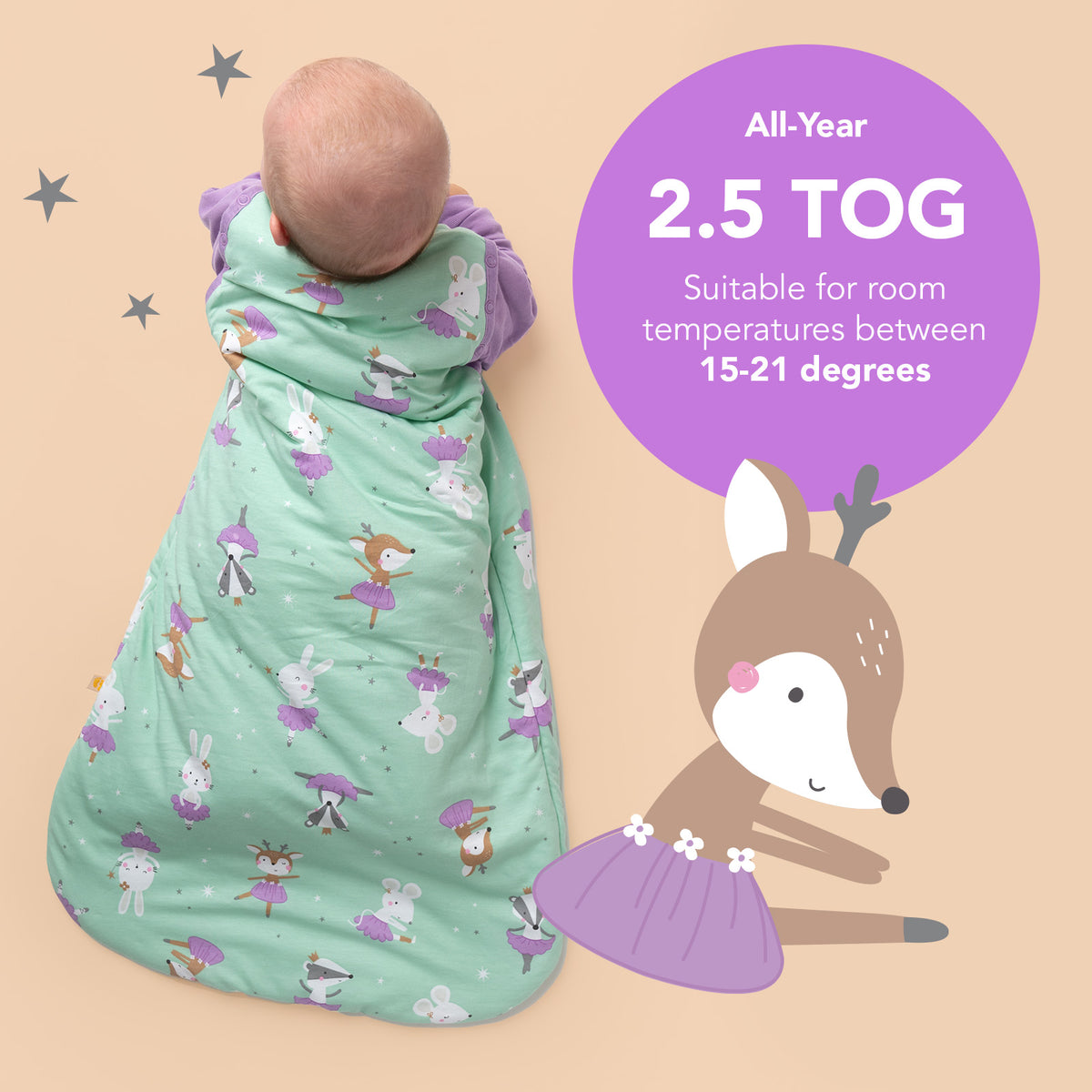 Sleeping Bag with Detachable Sleeves - 2.5 TOG_Ballerina_TOG_465