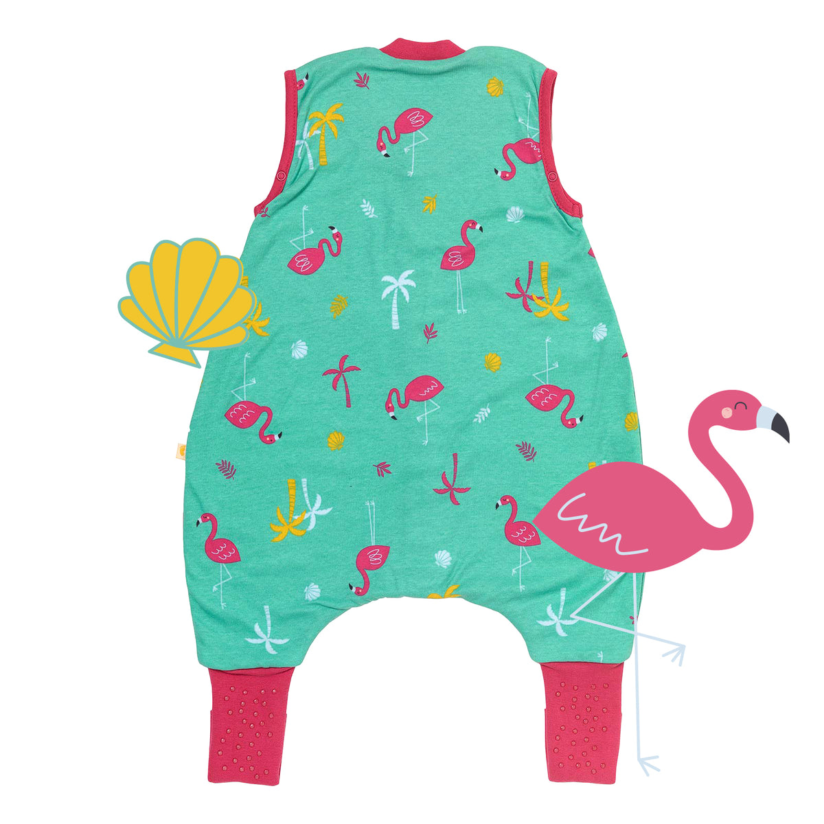 Organic Sleeping Bag with Feet & Foldable Feet Covers - 1.0 TOG_Flamingo_back_419