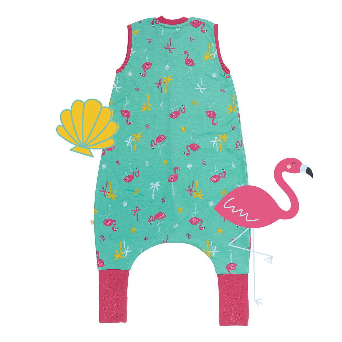 Organic Sleeping Bag with Feet & Foldable Feet Covers - 1.0 TOG_Flamingo_back_419
