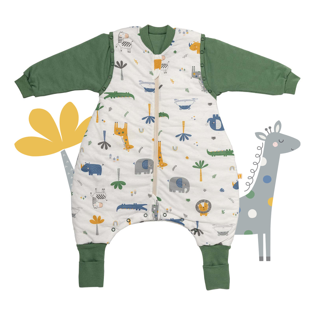 Sleeping Bag with Feet Foldable Feet Covers & Sleeves - 1.0 TOG_Jungle_front_1182