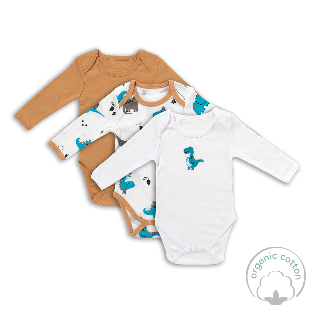 Organic Long Sleeve Baby Body - 3-pack_Jurassic_2_434
