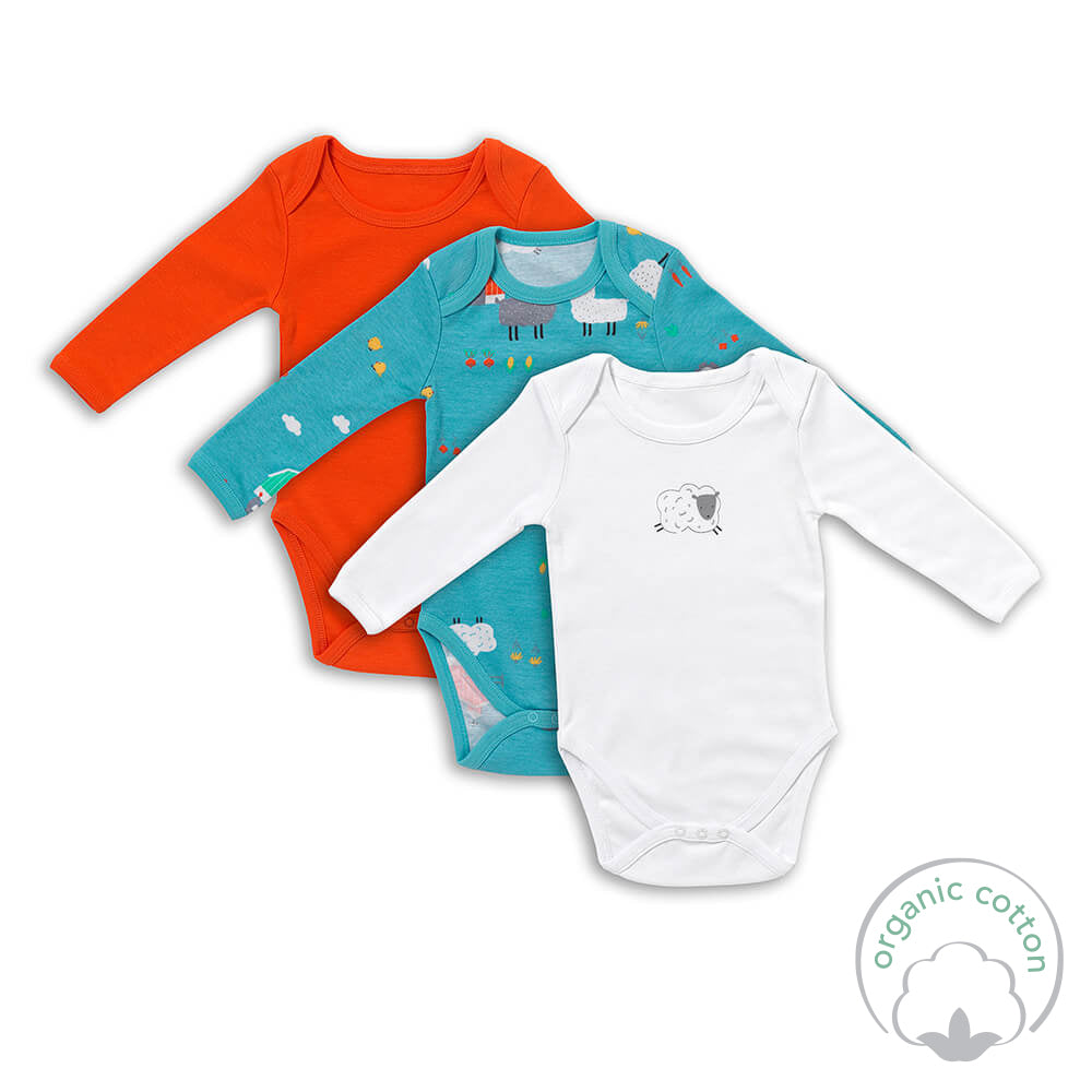 Organic Long Sleeve Baby Body - 3-pack_Farmyard_2_434