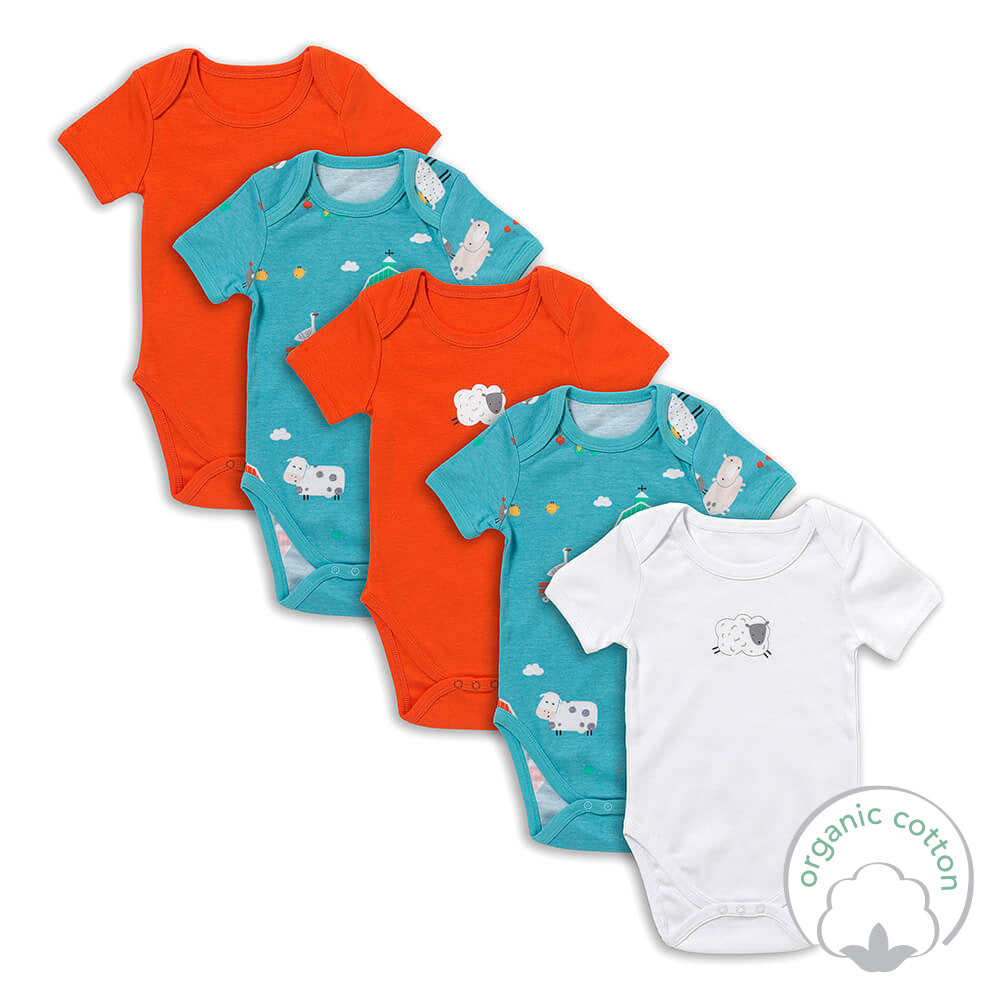 100% Organic Short Sleeve Baby Body - 5-pack_Farmyard_2_430