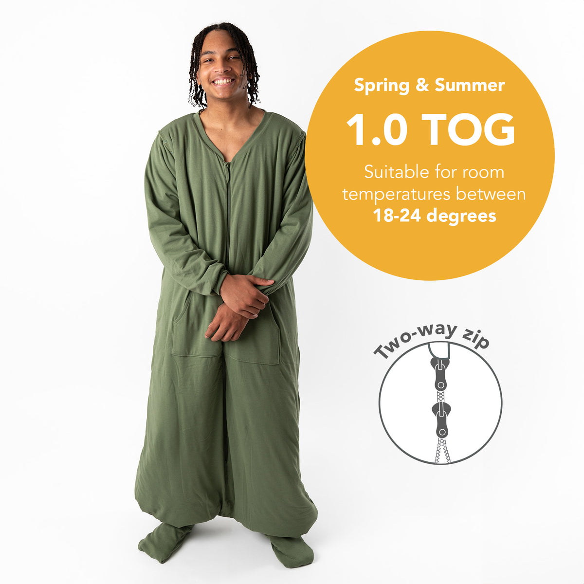 Adult Sleeping Bag with Feet & Detachable Sleeves - 1.0 TOG_Olive_TOG_1190