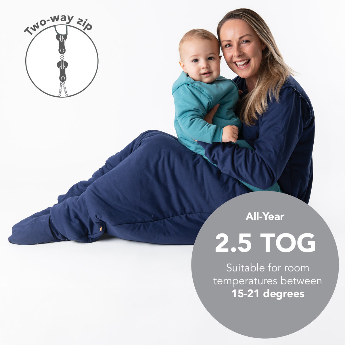 Adult Sleeping Bag with Feet & Detachable Sleeves - 2.5 TOG_Navy Blue_TOG_1188