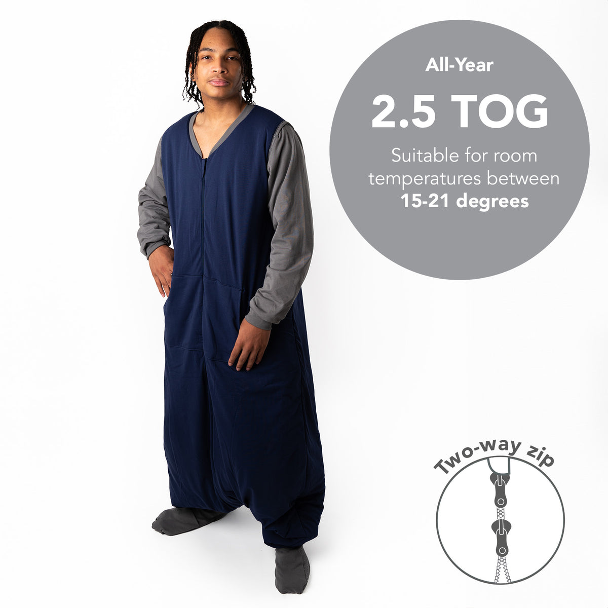 Adult Sleeping Bag with Feet & Detachable Sleeves - 2.5 TOG_Navy Grey_TOG_1188