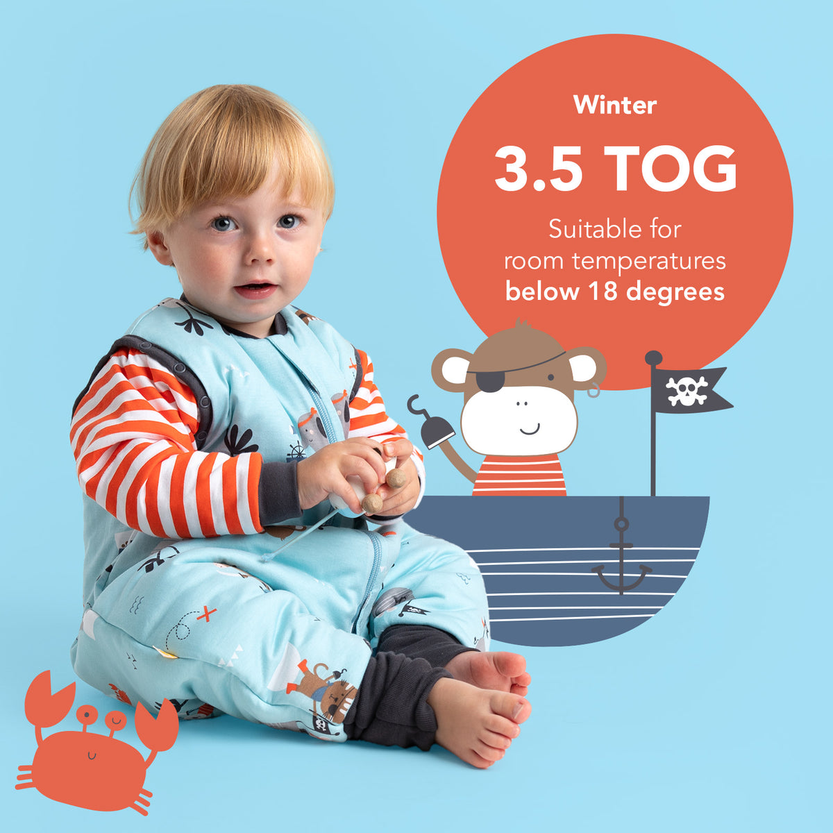 Sleeping Bag with Feet & Foldable Feet Covers - 3.5 TOG_Pirate_TOG_468