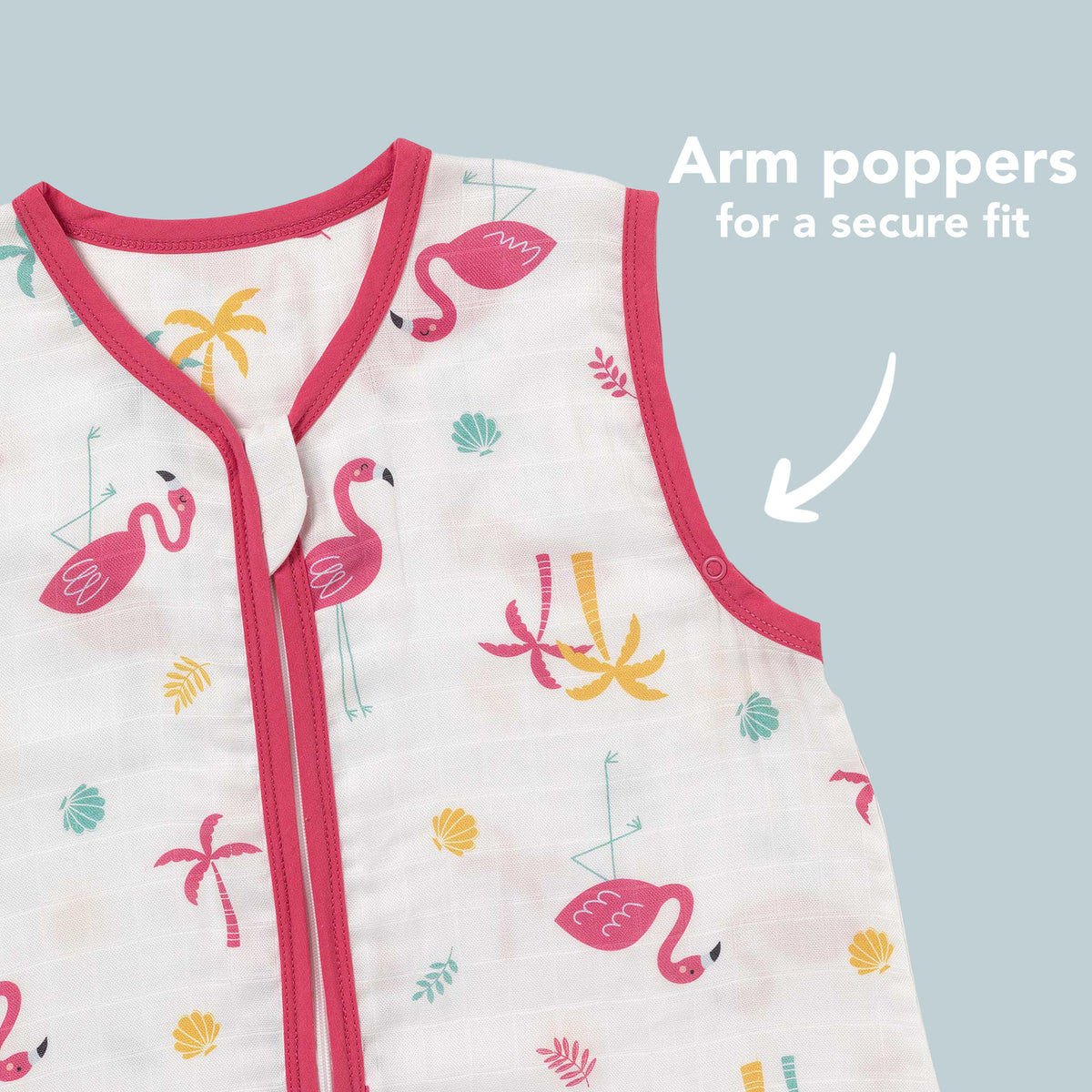 Muslin Baby Sleeping Bag - 0.5 TOG_Flamingo_sleeve area_415