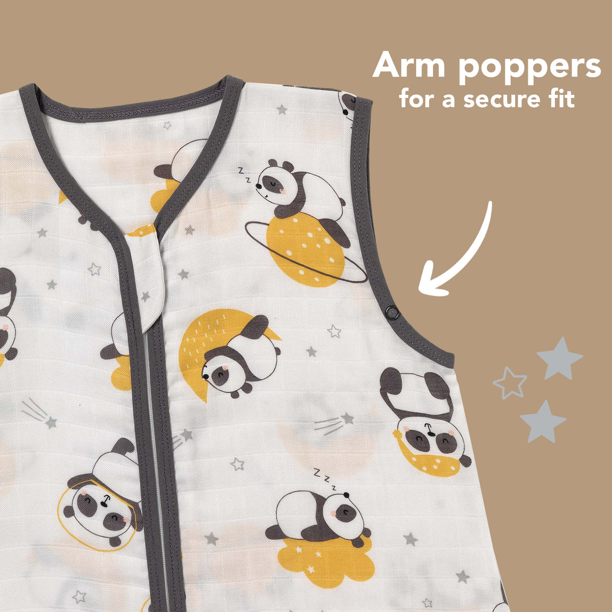 Muslin Baby Sleeping Bag - 0.5 TOG_Panda_sleeve area_415