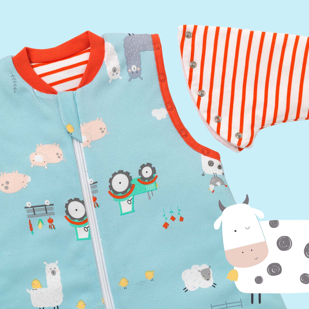 Organic Sleeping Bag with Feet & Foldable Feet Covers - 2.5 TOG_Farmyard_sleeve area_462