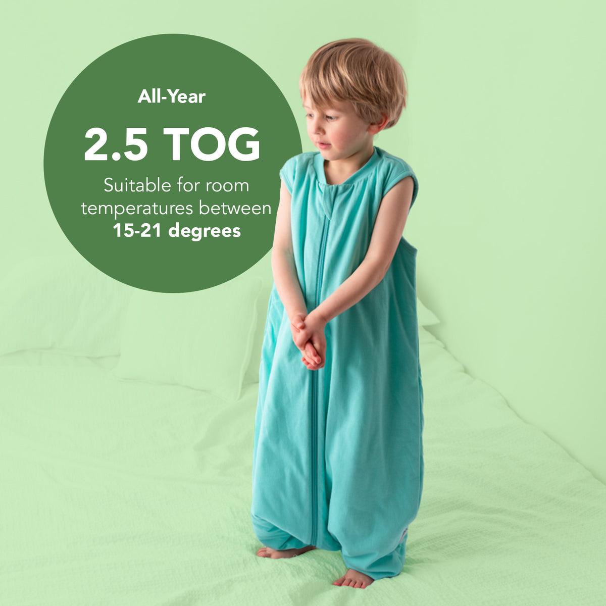 Plain Sleeping Bag with Feet - 2.5 TOG_Turquoise_TOG_463