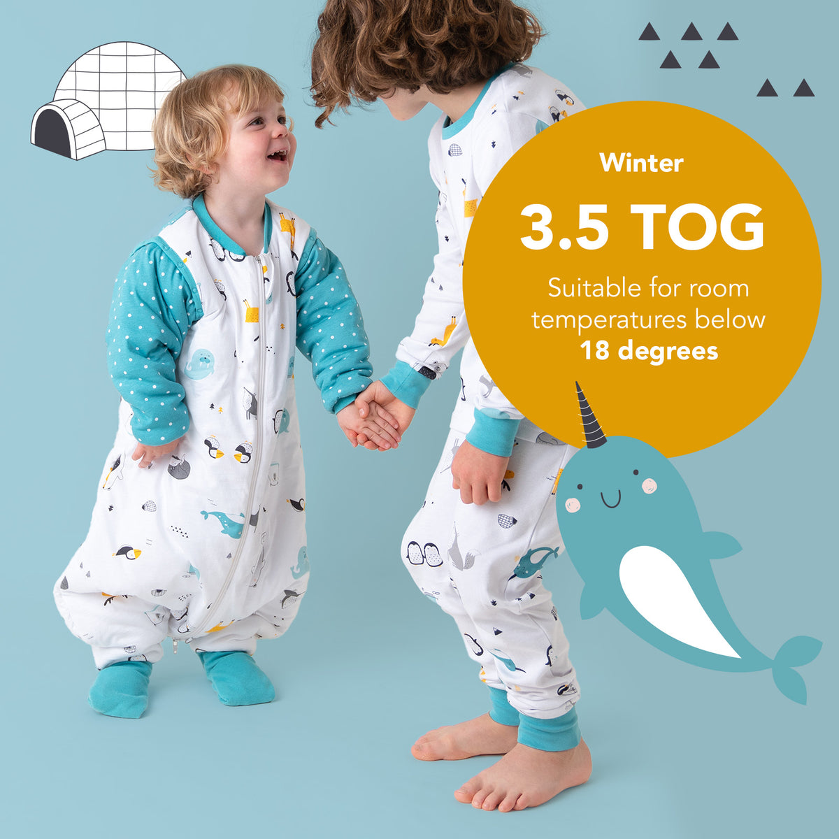 Organic Sleeping Bag with Feet & Foldable Feet Covers - 3.5 TOG_Polar Pals_105_469