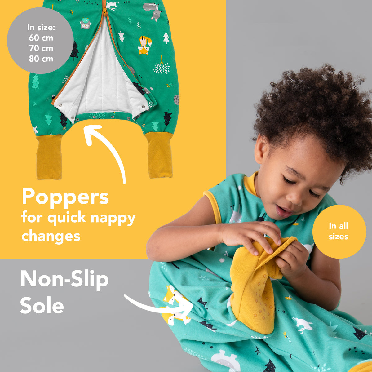 Organic Sleeping Bag with Feet & Foldable Feet Covers - 3.5 TOG_Woodland Animals_foot area_469
