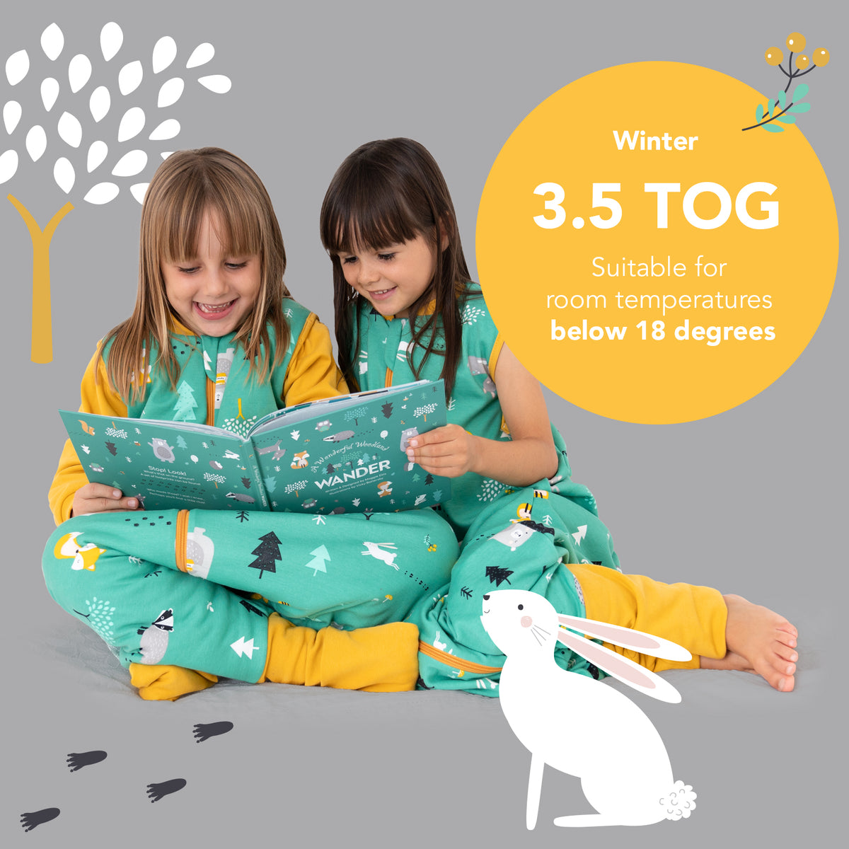 Organic Sleeping Bag with Feet & Foldable Feet Covers - 3.5 TOG_Woodland Animals_TOG_469