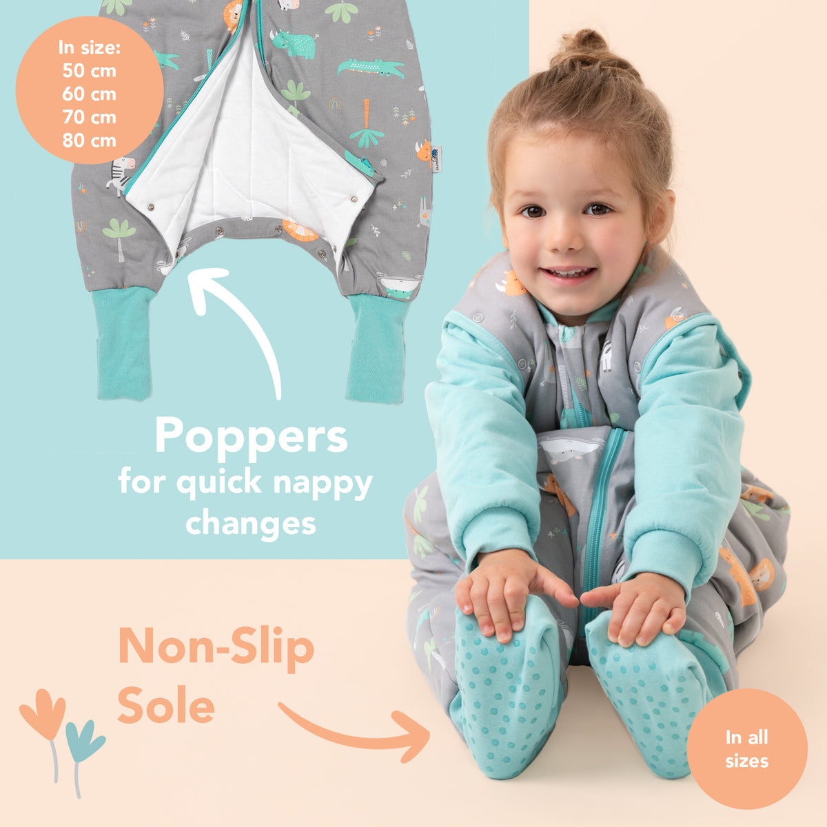 Sleeping Bag with Feet Foldable Feet Covers & Sleeves - 1.0 TOG_Safari_foot area_1182