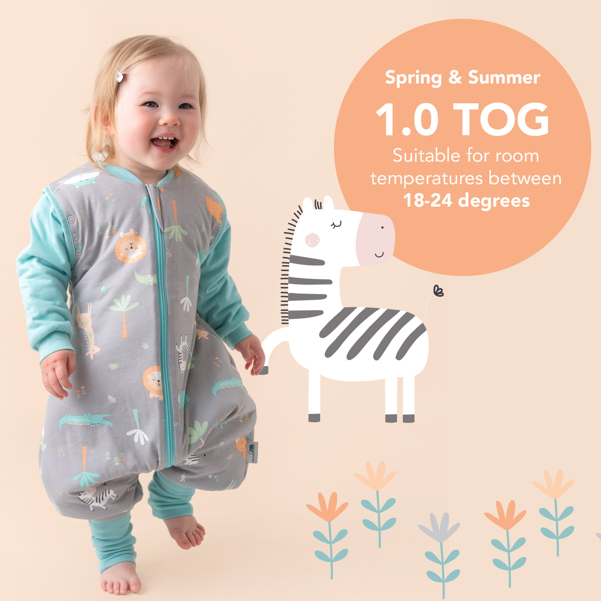 Sleeping Bag with Feet Foldable Feet Covers & Sleeves - 1.0 TOG_Safari_TOG_1182