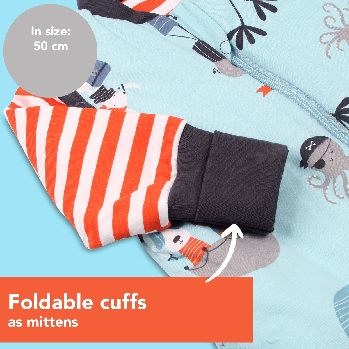 Sleeping Bag with Feet & Foldable Feet Covers - 2.5 TOG_Pirate_Cuffs_461