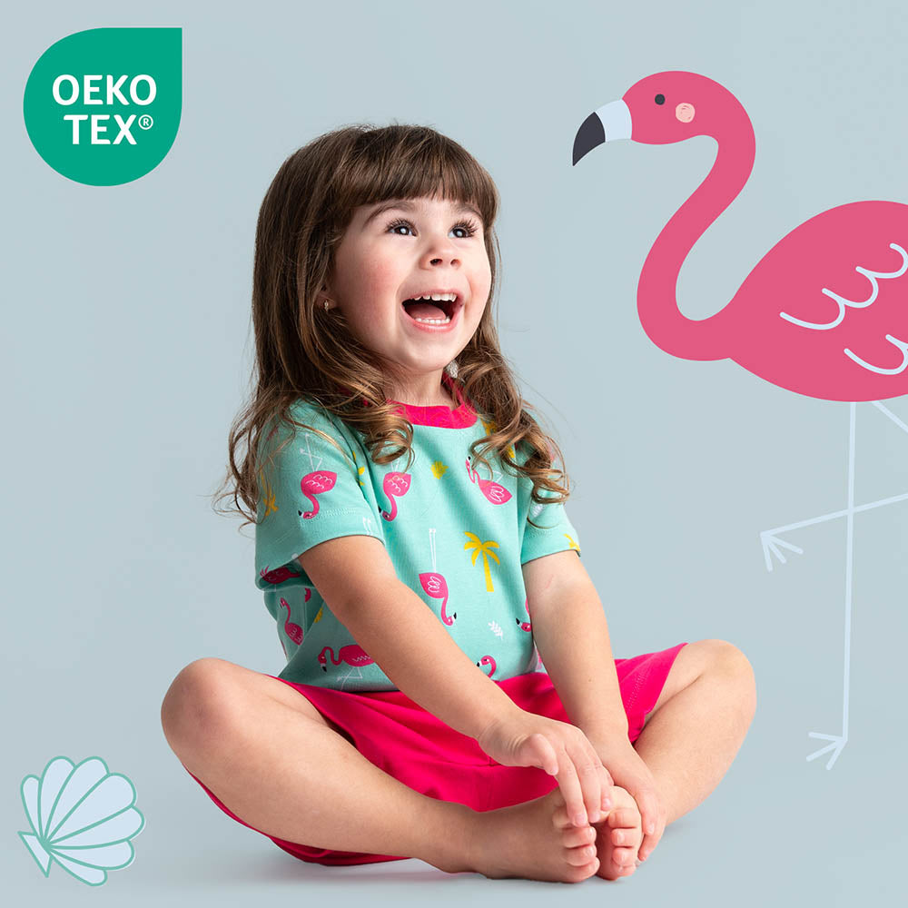 Organic Short Children's Pyjamas_Flamingo_OEKOTEX_445
