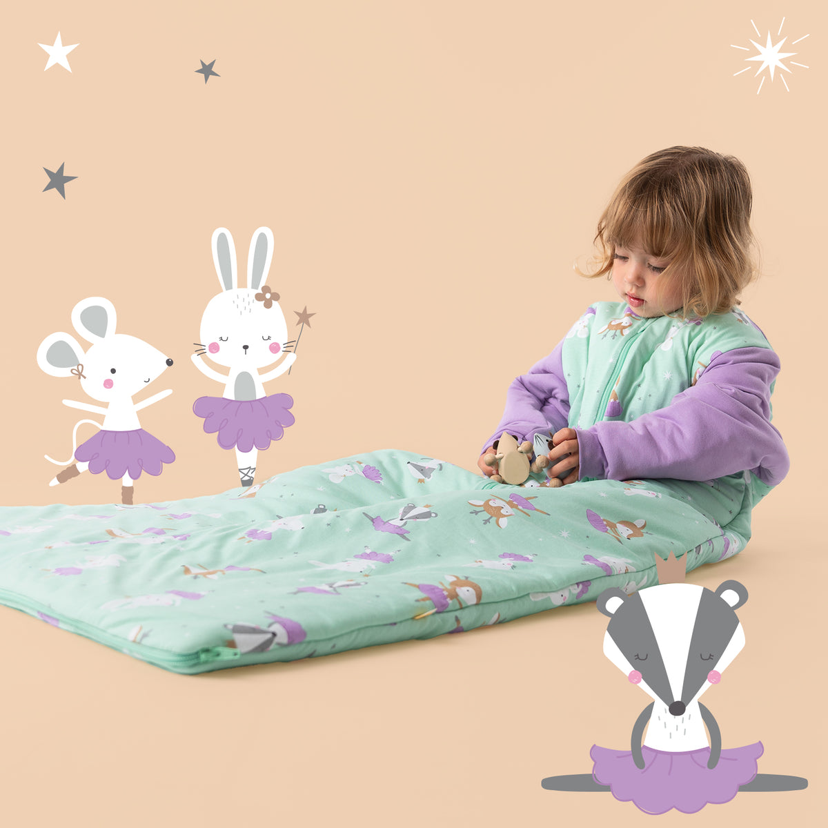 Long Sleeve Baby Sleeping Bag - 3.5 TOG_Ballerina_sample image_471