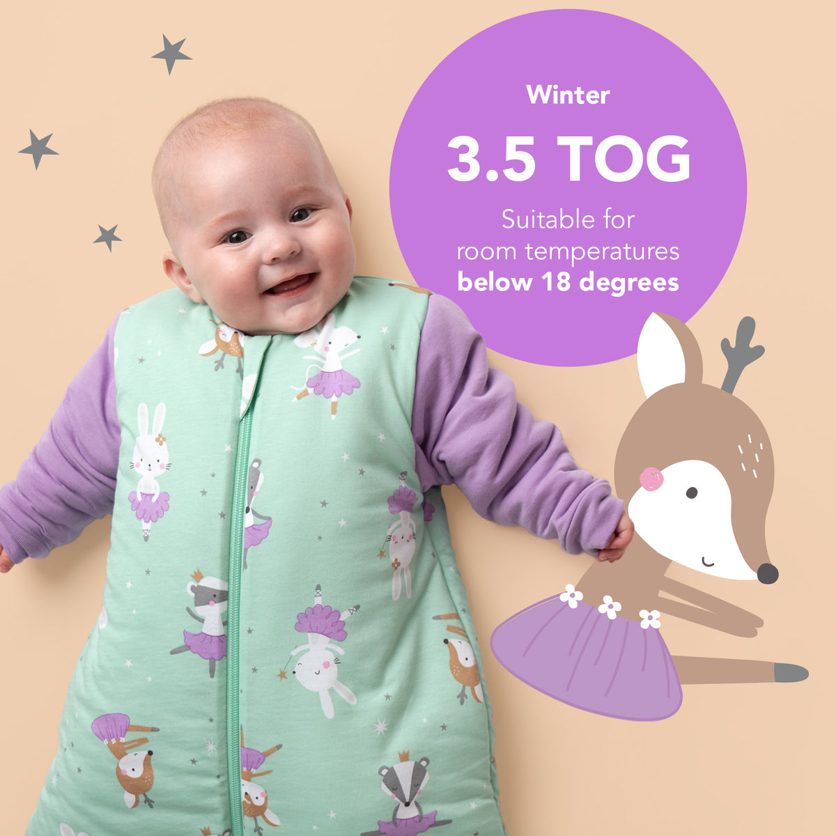 Long Sleeve Baby Sleeping Bag - 3.5 TOG_Ballerina_TOG_471
