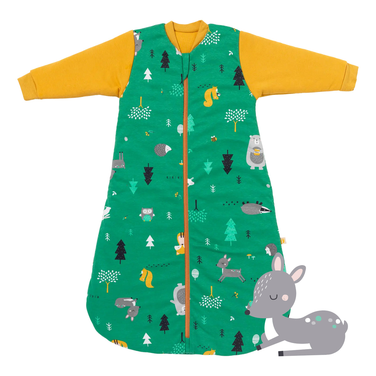 Organic Long Sleeve Baby Sleeping Bag - 3.5 TOG_Woodland Animals_front_472