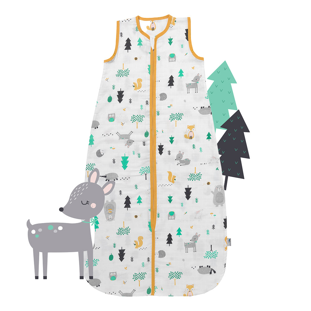 Muslin Baby Sleeping Bag - 0.5 TOG_Woodland Animals_front_415