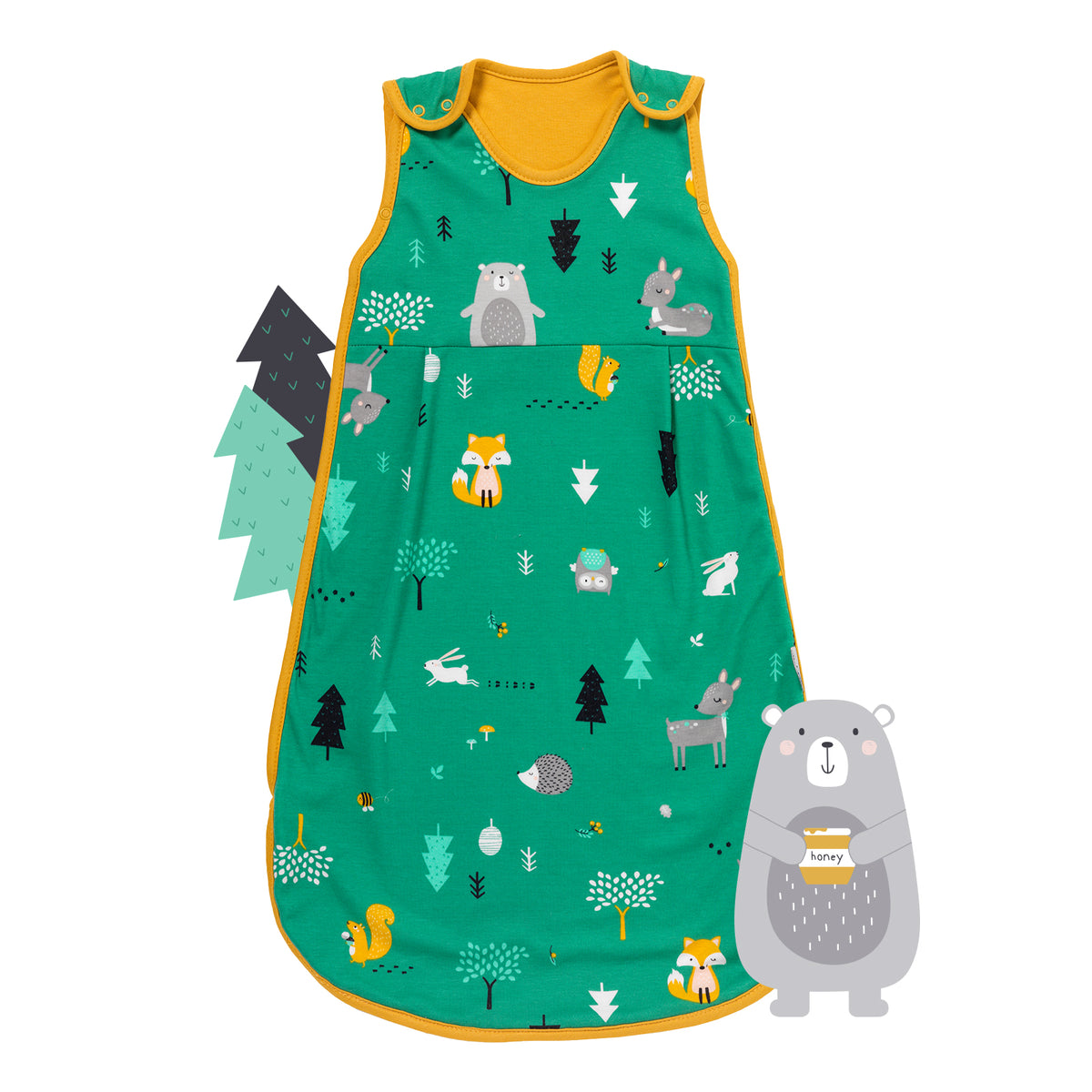 Organic Baby Sleeping Bag - 1.0 TOG_Woodland Animals_front_421