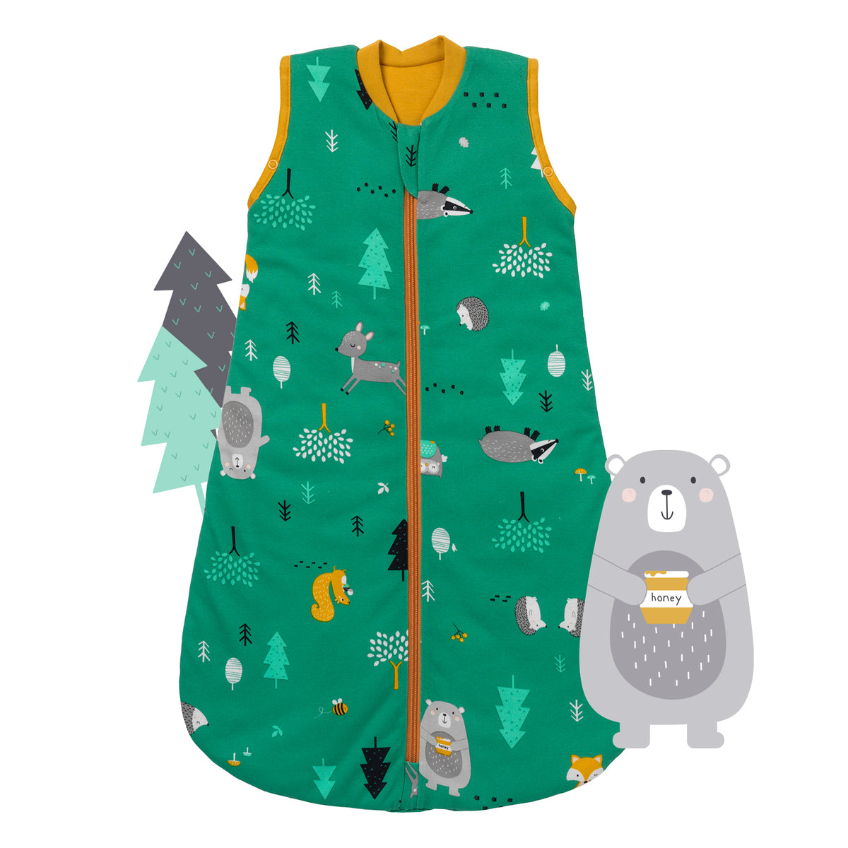 Organic Baby Sleeping Bag - 1.0 TOG_Woodland Animals_front_421