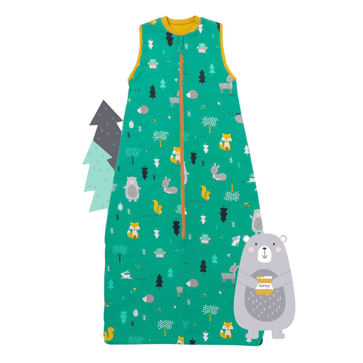 Organic Baby Sleeping Bag - 1.0 TOG_Woodland Animals_front_421