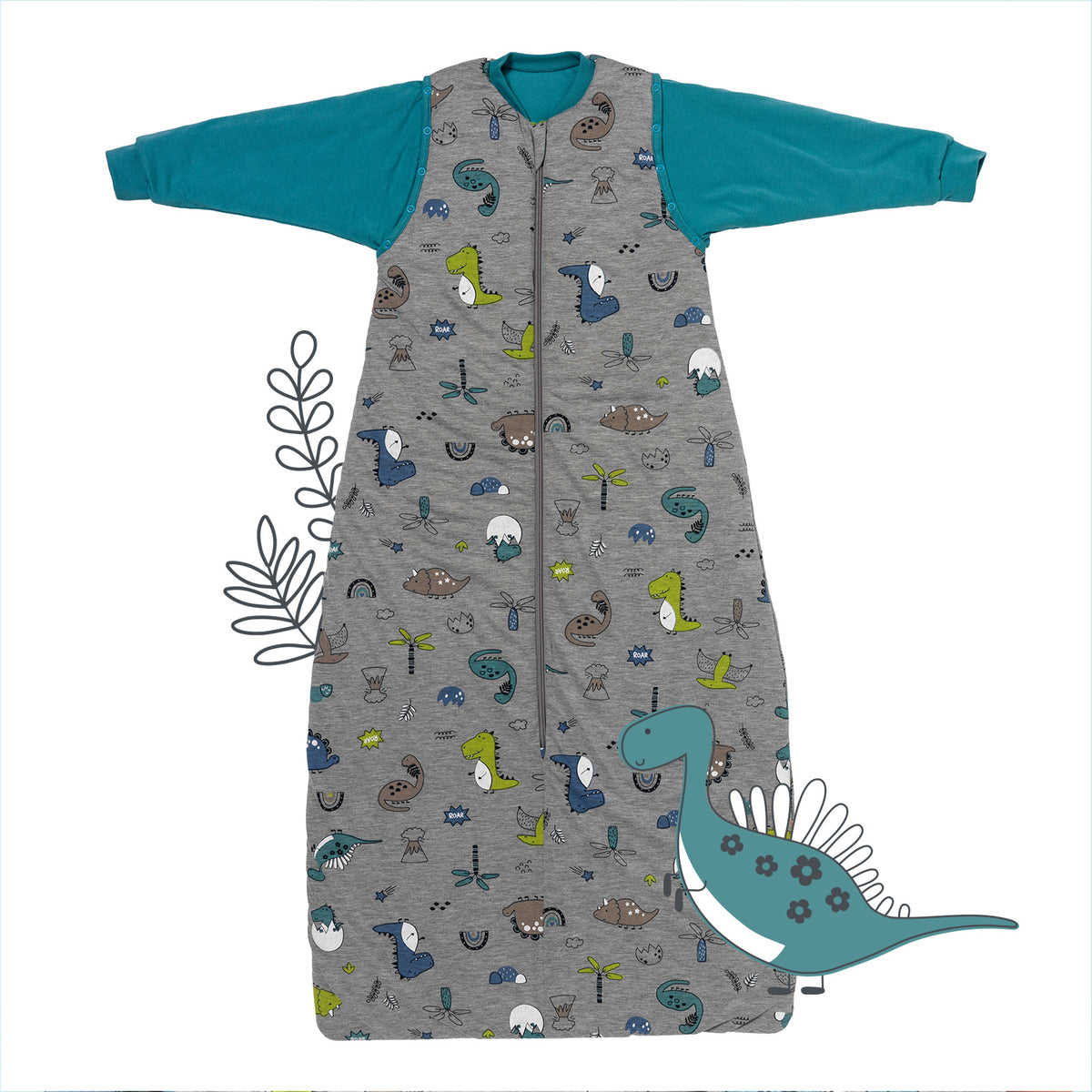 Sleeping Bag with Detachable Sleeves - 2.5 TOG_Dinosaur_front_465