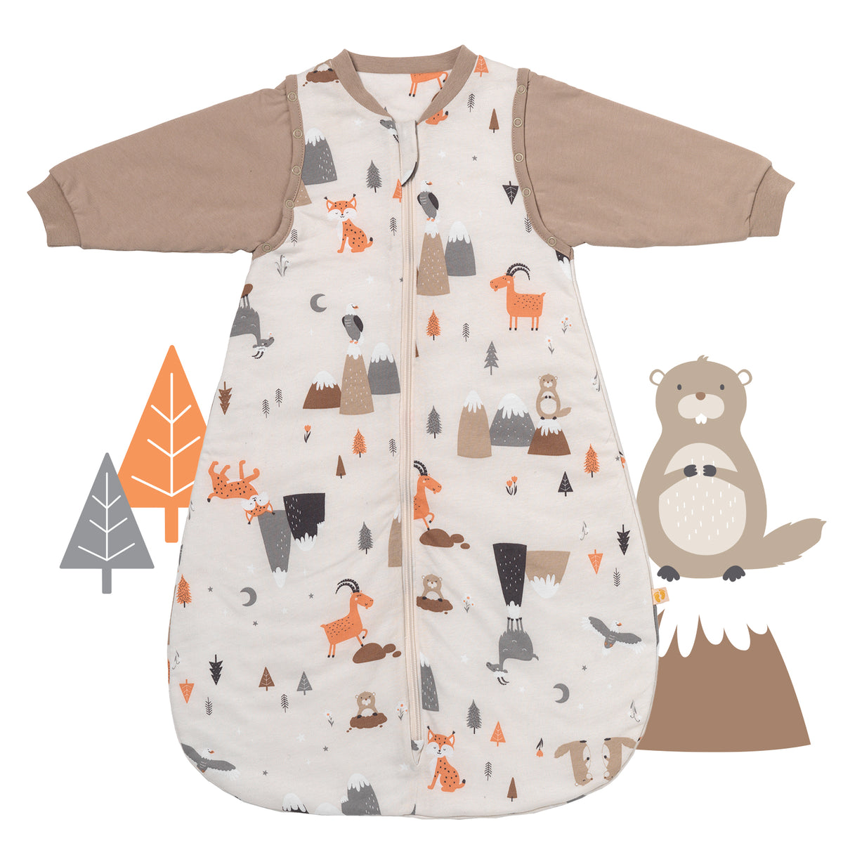 Sleeping Bag with Detachable Sleeves - 2.5 TOG_Mountain Animals_front_465