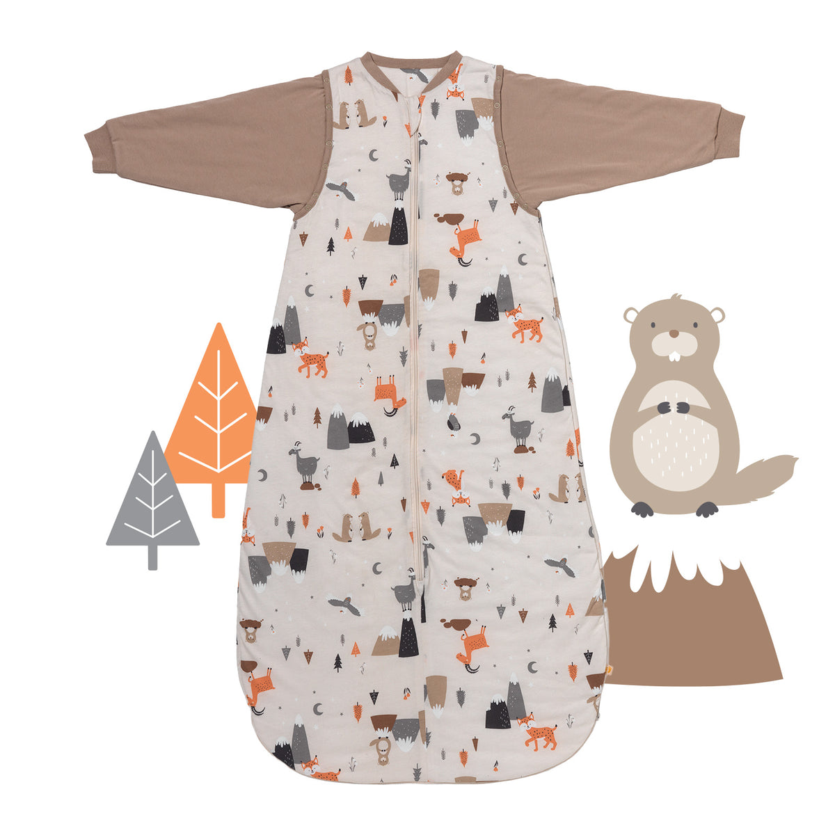Sleeping Bag with Detachable Sleeves - 2.5 TOG_Mountain Animals_front_465