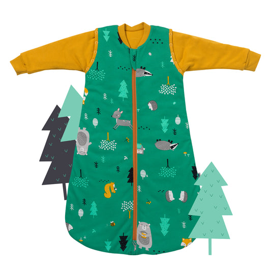Organic Sleeping Bag with Detachable Sleeves - 2.5 TOG_Woodland Animals_front_466