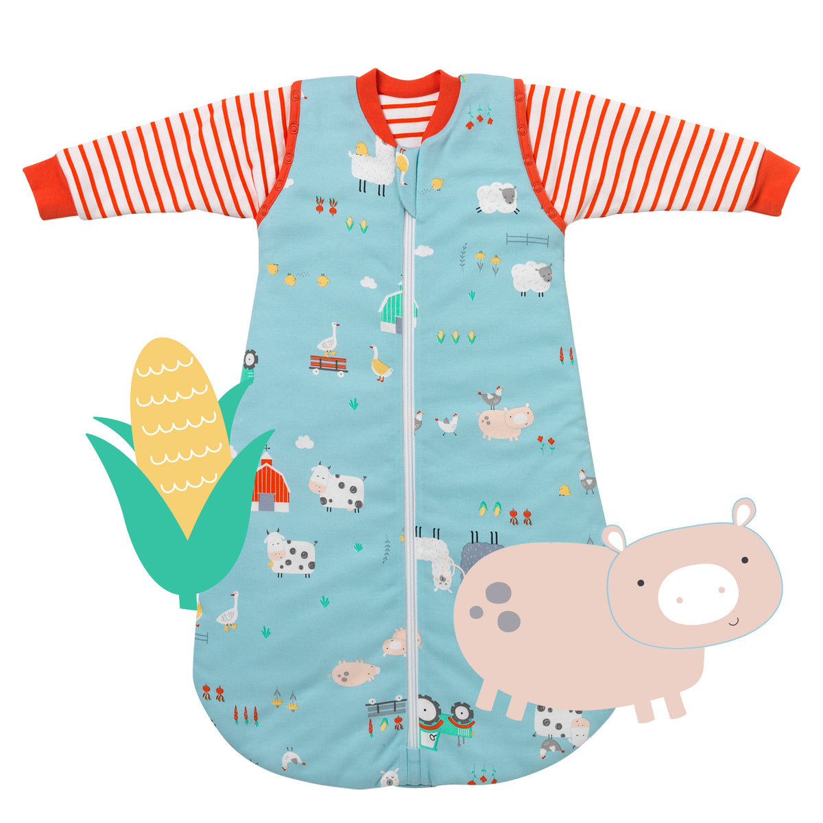Organic Sleeping Bag with Detachable Sleeves - 2.5 TOG_Farmyard_front_466