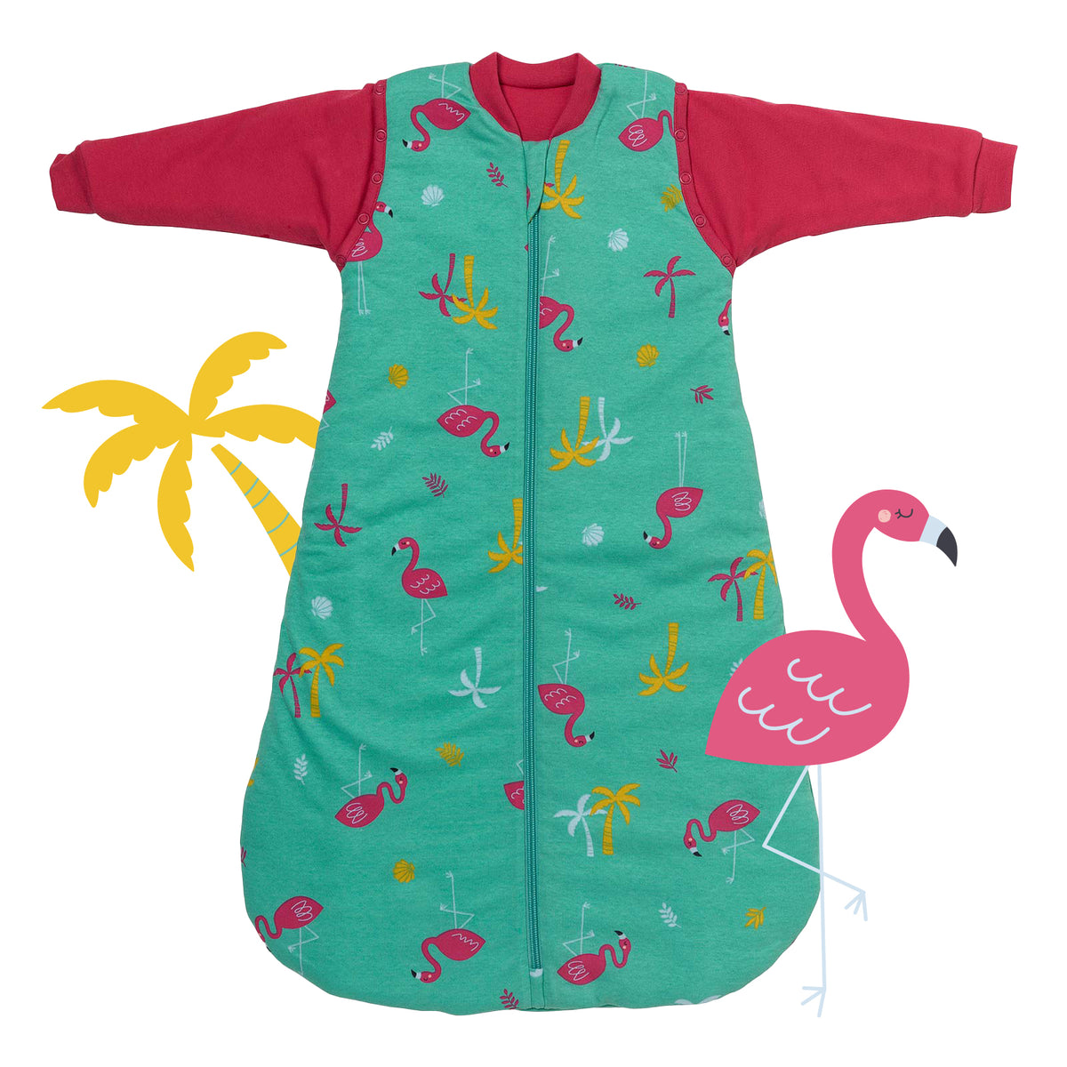 Organic Sleeping Bag with Detachable Sleeves - 2.5 TOG_Flamingo_front_466