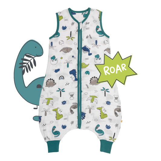 Muslin Sleeping Bag with Feet - 0.5 TOG_Dinosaur_front_412