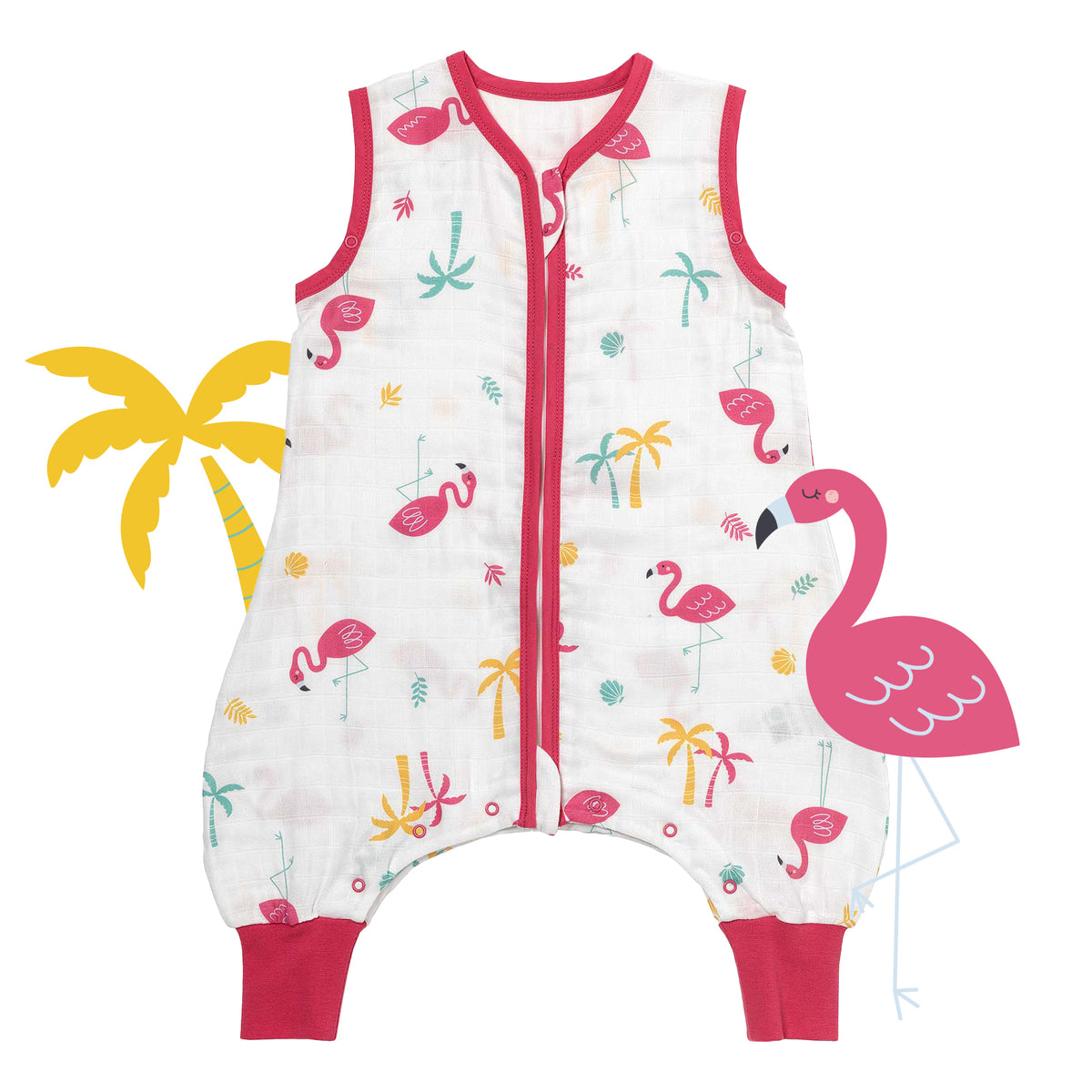 Muslin Sleeping Bag with Feet - 0.5 TOG_Flamingo_front_412