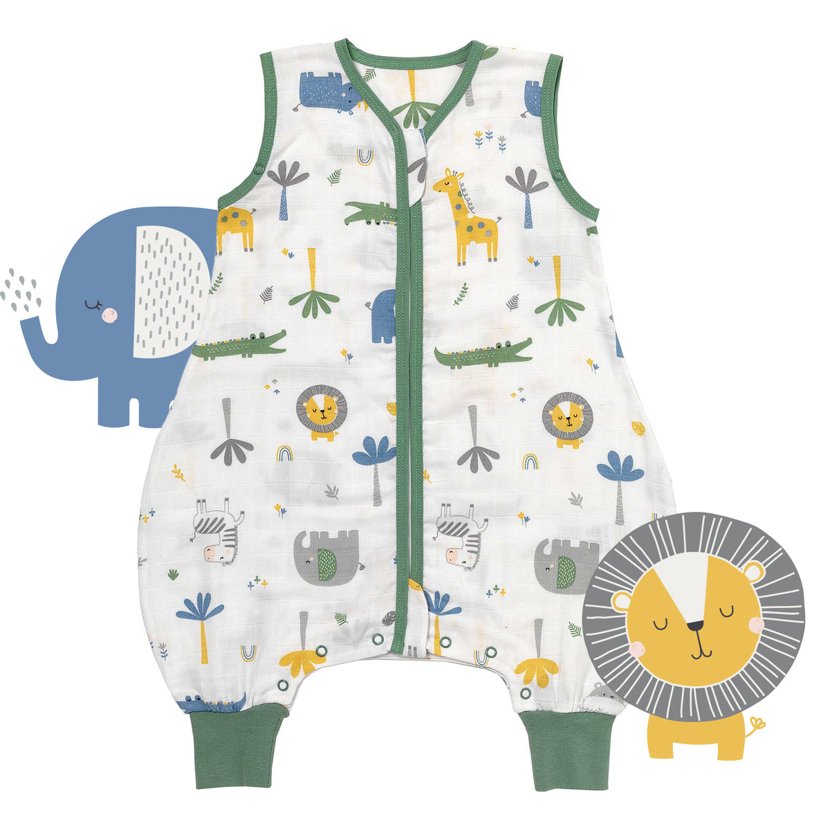 Muslin Sleeping Bag with Feet - 0.5 TOG_Jungle_front_412