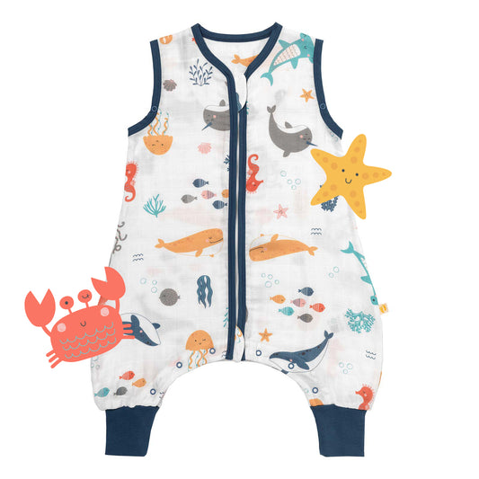Muslin Sleeping Bag with Feet - 0.5 TOG_Under the Sea_front_412