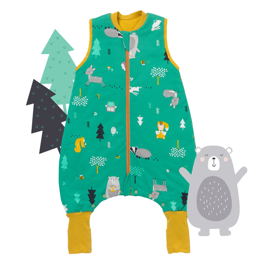 Organic Sleeping Bag with Feet & Foldable Feet Covers - 1.0 TOG_Woodland Animals_front_419