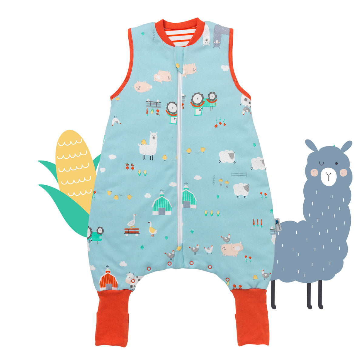 Organic Sleeping Bag with Feet & Foldable Feet Covers - 1.0 TOG_Farmyard_front_419