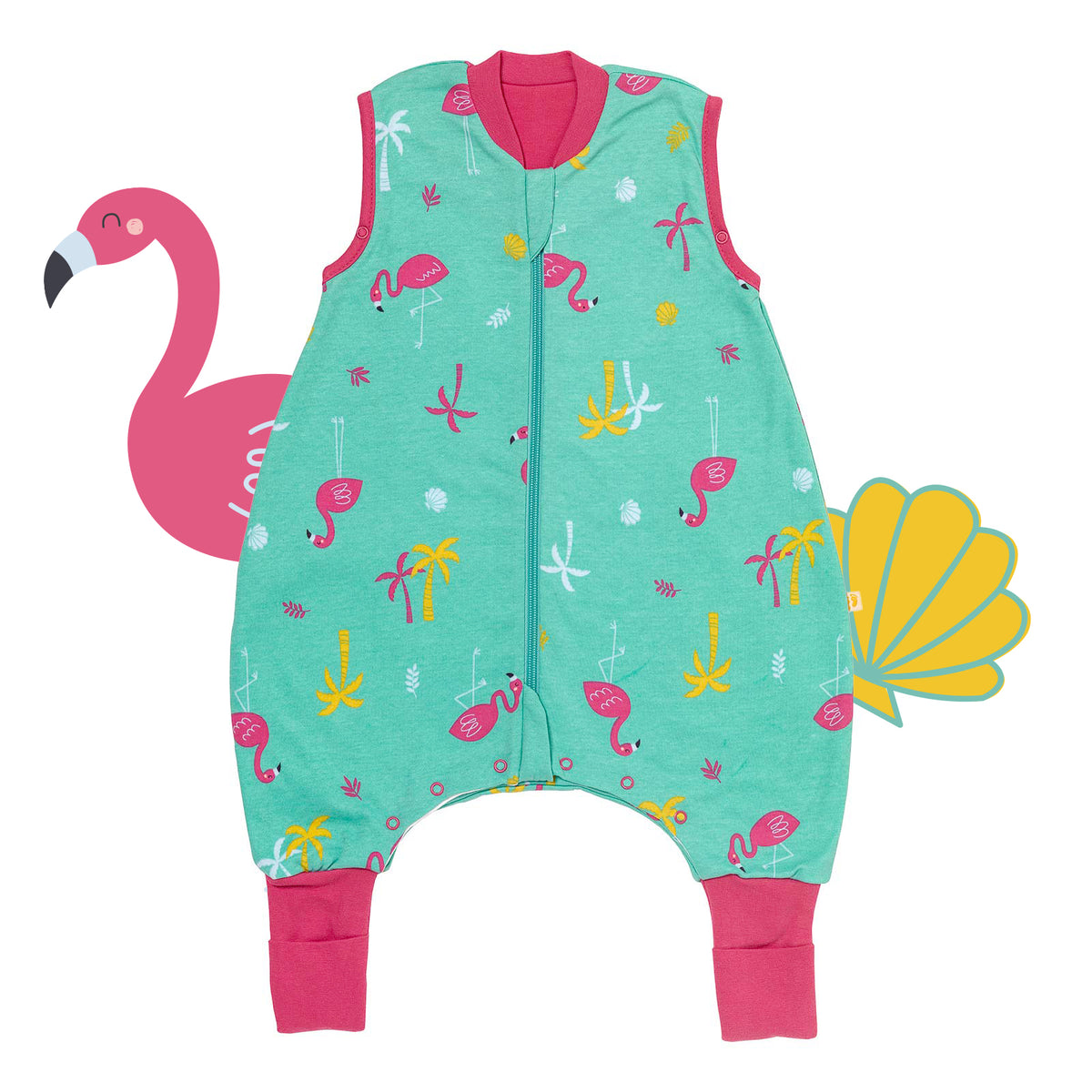 Organic Sleeping Bag with Feet & Foldable Feet Covers - 1.0 TOG_Flamingo_front_419